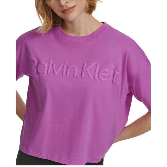 Logo Tops - Calvin Klein Performance Women's Cotton Raised Logo Cropped T-Shirt Purple New